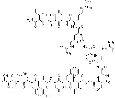 CAS#: 100853-58-5， L-Threonyl-L-Threonyl-L-Tyrosyl-L-Alanyl-L-alpha-Aspartyl-L-Phenylalanyl-L-Isoleucyl-L-Alanyl-L-Serylglycyl-L-Arginyl-L-Threonylglycyl-L-Arginyl-L-Arginyl-L-Asparaginyl-L-Alanyl-L-Isoleucinamide