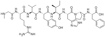 structure of CAS# 102029-89-0, H-Sar-Arg-Val-Tyr-Ile-His-Pro-Phe-OH;Sar-L-Arg-L-Val-L-Tyr-L-Ile-L-His-L-Pro-L-Phe-OH;H-Sar-Arg-Val-Tyr-Ile-His-Pro-Phe-OH;[Sar1]Angiotensin II【Guinea Pig】