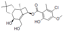 CAS#: 102092-23-9， 3-Chloro-6-hydroxy-4-methoxy-2-methyl-Benzoic acid (2R,4S,4aR,7aS,7bR)-2,4,4a,5,6,7,7a,7b-octahydro-4-hydroxy-3-(hydroxymethyl)-6,6,7b-trimethyl-1H-cyclobut[e]inden-2-ylester