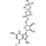 structure of CAS# 104809-18-9, Sodium 2-amino-9-{5-O-[hydroxy({hydroxy[(hydroxyphosphinato)oxy]phosphoryl}oxy)phosphoryl]-beta-D-ribofuranosyl}-7-methyl-6,7-dihydro-3H-purin-9-ium-6-olate;7-Methylguanosine 5′-triphosphate sodium salt;7-Methylguanosine 5'-triphosphate sodium salt;M6133_SIGMA