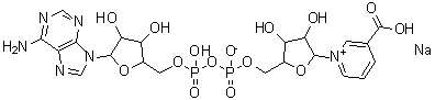structure of CAS# 104809-30-5, Adenosine5'-(trihydrogen diphosphate), P'-5'-ester with 3-carboxy-1-b-D-ribofuranosylpyridinium inner salt monosodium salt;DEAMIDONADSODIUMSALT