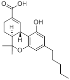 structure of CAS# 104874-50-2, (6alphaR,10alphaR)-rel-6a,7,8,10a-Tetrahydro-1-Hydroxy-6,6-Dimethyl-3-Pentyl-6H-Dibenzo[b,d]Pyran-9-carboxylic Acid;(±)-11-Nor-9-Carboxy-Δ9-THC (Racemic Mixture - Not To Be Used For Immunoassay);Methanol(Test (±)-11-Nor-9-Carboxy-Delta-9-THC,100Ug/Ml);11-NOR-DELTA(9)-TETRAHYDROCANNABINOL-9-CARBOXYLIC ACID