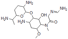 CAS#: 107480-97-7， N-[4-Amino-3-[3-Amino-6-(1-Aminoethyl)Oxan-2-Yl]Oxy-2-Hydroxy-6-Methoxycyclohexyl]-2-(Aminomethylideneamino)-N-Methylacetamide