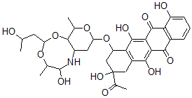 CAS#: 108089-33-4， 9-Acetyl-4,6,9,11-Tetrahydroxy-7-[[5-Hydroxy-2-(2-Hydroxypropyl)-4,10-Dimethyl-4,5,6,6a,7,8,10,10a-Octahydropyrano[5,4-d][1,3,6]Dioxazocin-8-Yl]Oxy]-8,10-Dihydro-7H-Tetracene-5,12-Dione