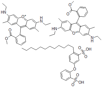 CAS#: 108512-51-2， 3,6-bis(ethylamino)-9-(2-(methoxycarbonyl)phenyl)-2,7-dimethyl-Xanthylium salt with 2(or 5)-dodecyl-5(or 2)-(sulfophenoxy)benzenesulfonic acid (2:1)