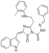 CAS#: 109911-97-9， (4E)-4-(1H-Indol-3-Ylmethylidene)-2-[2-[(2-Methylphenyl)Amino]Ethyl]-5-Oxo-N-(Phenylmethylideneamino)Imidazole-1-Carbothioamide