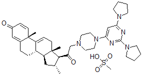CAS#: 110101-67-2， 21-(4-(2,6-di-1-Pyrrolidinyl-4-pyrimidinyl)-1-piperazinyl)-16-methylpregna-1,4,9(11)-triene-3,20-dione monomethanesulfonate