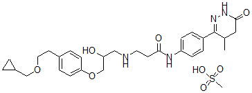 CAS#: 111794-31-1， 3-[[3-[4-[2-(cyclopropylmethoxy)ethyl]phenoxy]-2-hydroxy-propyl]amino]-N-[4-(6-keto-4-methyl-4,5-dihydro-1H-pyridazin-3-yl)phenyl]propionamide Methanesulphonate