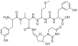 CAS#: 114797-05-6， 2-[[1-[[3-[[2-Amino-3-(3-Hydroxyphenyl)Propanoyl]-Methylamino]-1-[[(E)-[5-(2,4-Dioxo-1,3-Diazinan-1-Yl)-4-Hydroxyoxolan-2-Ylidene]Methyl]Amino]-1-Oxobutan-2-Yl]Amino]-4-Methylsulfanyl-1-Oxobutan-2-Yl]Carbamoylamino]-3-(3-Hydroxyphenyl)Propanoic Acid