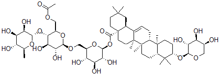 CAS#: 114912-35-5， 3-(alpha-L-Arabinopyranosyloxy)-olean-12-en-28-oic acid O-6-deoxy-alpha-L-mannopyranosyl-(1-4)-O-6-O-acetyl-beta-D-glucopyranosyl-(1-6)-beta-D-glucopyranosyl ester