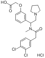 structure of CAS# 121264-04-8, N(1)-(2-(N-Methyl-3,4-dichlorophenylacetamido)-2-(3-carboxyphenyl)ethyl)pyrrolidine;2-[3-[1-[[2-(3,4-Dichlorophenyl)Acetyl]-Methyl-Amino]-2-Pyrrolidin-1-Yl-Ethyl]Phenoxy]Acetic Acid Hydrochloride;2-[3-[1-[[2-(3,4-Dichlorophenyl)-1-Oxoethyl]-Methylamino]-2-1-Pyrrolidinylethyl]Phenoxy]Acetic Acid Hydrochloride;2-[3-[1-[2-(3,4-Dichlorophenyl)Ethanoyl-Methyl-Amino]-2-Pyrrolidin-1-Yl-Ethyl]Phenoxy]Ethanoic Acid Hydrochloride
