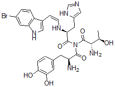 CAS#: 122548-04-3， (2S,3R)-2-amino-N-[(2S)-2-amino-3-(3,4-dihydroxyphenyl)propanoyl]-N-[(2S)-2-[[(Z)-2-(6-bromo-1H-indol-3-yl)ethenyl]amino]-3-(3H-imidazol-4-yl)propanoyl]-3-hydroxy-butanamide