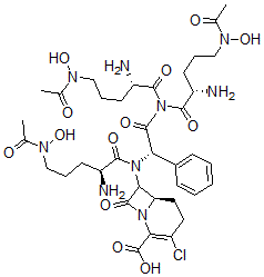 CAS#: 124650-78-8， (6R)-7-[[(2S)-5-(Acetyl-Hydroxyamino)-2-Aminopentanoyl]-[(1S)-2-[Bis[(2S)-5-(Acetyl-Hydroxyamino)-2-Aminopentanoyl]Amino]-2-Oxo-1-Phenylethyl]Amino]-3-Chloro-8-Oxo-1-Azabicyclo[4.2.0]Oct-2-Ene-2-Carboxylic Acid