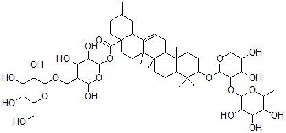 CAS#: 125239-12-5， 28-O-Glucopyranosyl-(1-6)-glucopyranosyl 3-O-rhamnopyranosyl-(1-2)-arabinopyranosyl-30-norolean-12,20(29)-dien-28-oic acid
