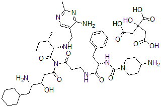 CAS#: 126722-78-9， 5-(4-Aminopiperidyl-1-carbonyl)-L-2,6-phe-beta-ala-(4S-amino-3S-hydroxy-5-cyclohexyl)-pentancarbonyl-L-ile-aminomethyl-4-amino-2-methylpyrimidine citrate