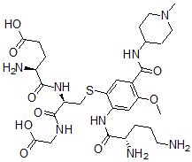 CAS 登录号：129596-89-0， S-(2-鸟氨酰氨基-4-甲氧基-5-(1'-甲基-4'-哌啶基氨基)羧基苯基)谷胱甘肽
