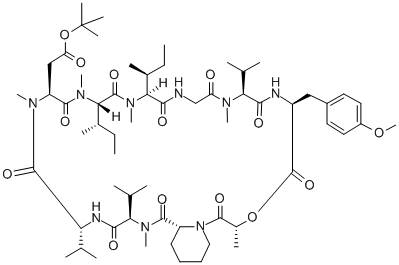 CAS#: 129893-84-1， Tert-Butyl 2-[(3R,6S,9S,15S,18S,21S,24S,27S,30S)-15,18-Bis[(2S)-Butan-2-Yl]-6-[(4-Methoxyphenyl)Methyl]-3,10,16,19,22,28-Hexamethyl-2,5,8,11,14,17,20,23,26,29-Decaoxo-9,24,27-Tri(Propan-2-Yl)-4-Oxa-1,7,10,13,16,19,22,25,28-Nonazabicyclo[28.4.0]Tetratriacontan-21-Yl]Acetate