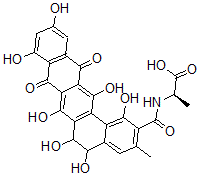 CAS#: 132971-65-4， N-((5,6,8,13-Tetrahydro-1,5,6,7,9,11,14-Heptahydroxy-3-Methyl-8,13-Dioxobenzo(a)Naphthacen-2-Yl)Carbonyl)-D-Alanine