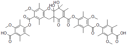 CAS#: 134892-23-2， 4-[7-[4-(4-Carboxy-3-Methoxy-2,5,6-Trimethylphenoxy)Carbonyl-3-Methoxy-2,5,6-Trimethylphenoxy]Carbonyl-5,10alpha-Dihydroxy-3-Methoxy-1,4,5,6,8alpha-Pentamethyl-8-Oxo9h-Xanthene-2-Carbonyl]Oxy-2-Methoxy-3,5,6-Trimethylbenzoic Acid