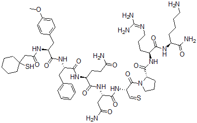 CAS#: 135484-51-4， (2S)-N-[(2S)-4-amino-1-[[(2R)-1-[(2S)-2-[[(2S)-5-(diaminomethylideneamino)-1-[[(2S)-1,6-diamino-1-oxo-hexan-2-yl]amino]-1-oxo-pentan-2-yl]carbamoyl]pyrrolidin-1-yl]-1-oxo-3-sulfanylidene-propan-2-yl]amino]-1,4-dioxo-butan-2-yl]-2-[[(2S)-2-[[(2S)-3-(4-methoxyphenyl)-2-[2-(1-sulfanylcyclohexyl)ethanoylamino]propanoyl]amino]-3-phenyl-propanoyl]amino]pentanediamide