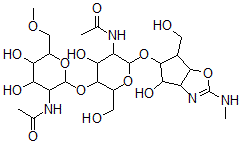 CAS 登录号：136196-62-8， N-[5-[3-乙酰氨基-4,5-二羟基-6-(甲氧基甲基)四氢吡喃-2-基]氧基-4-羟基-2-[[4-羟基-6-(羟基甲基)-2-甲基氨基-4,5,6,6a-四氢-3aH-环戊二烯并[d][1,3]恶唑-5-基]氧基]-6-(羟基甲基)四氢吡喃-3-基]乙酰胺