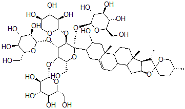 CAS#: 137318-80-0， 3-O-(beta-D-Glucopyranosyl(1-3)-beta-D-Glucopyranosyl(1-2)-beta-D-Glucopyranosyl((3-1)-beta D-Xylopyranosyl)(1-4)-beta-D-Galactopyranosyl)(25R)-Spirost-5-Ene-2alpha,3beta-Diol
