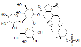 CAS 登录号：137553-03-8， 3-桦木酸 3-O-硫酸酯 28-O-(吡喃鼠李糖基(1-4)-O-吡喃葡萄糖基(1-6))-吡喃葡萄糖苷
