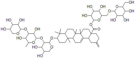 CAS#: 137682-17-8， 3-O-(alpha-L-Arabinopyranosyl-(1-3)-alpha-L-rhamnopyranosyl-(1-2)-alpha-L-arabinopyranosyl)-30-noroleana-12,20(29)-dien-28-oic acid 28-O-(beta-D-glucopyranosyl-(1-6)-beta-D-glucopyranosyl) ester