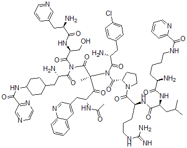 CAS#: 138111-66-7， N-Acetyl-3-(3-quinolyl)alanyl-3-(4-chlorophenyl)alanyl-3-(3-pyridyl)alanyl-seryl-3-(4-pyrazinylcarbonylaminocyclohexyl)alanyl-N(epsilon)-picolinoyllysyl-leucyl-arginyl-prolyl-alaninamide