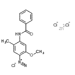 结构式 CAS# 13983-15-8, 4-(苯甲酰基氨基)-2-甲氧基-5-甲基偶氮苯锌氯化物(1:1:3)