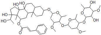 CAS#: 139953-36-9， 12-O-Cinnamoyl-dihydrosarcostin-3-O-3-O-methyl-6-deoxy-beta-D-allopyranosyl(1-4)-O-beta-D-oleandropyranosyl(1-4)-O-beta-D-cymaropyranoside
