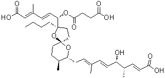 结构式 CAS# 144860-68-4, (2E,4S,5S,6E,8E)-10-[(2R,5S,7R,8S)-2-丁基-2-{(1S,2E,4E)-5-羧基-1-[(3-羧基丙酰)氧基]-4-甲基-2,4-戊二烯-1-基}-8-甲基-1,6-二氧杂螺[4.5]癸-7-基]-5-羟基-4,8-二甲基-2,6,8-癸三烯酸
