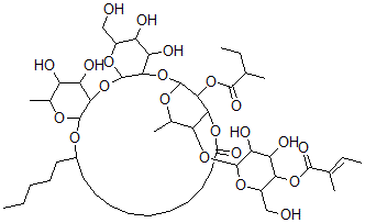 CAS#: 145042-06-4， (S)-11-((O-(E)-4-O-(2-Methyl-1-Oxo-2-Butenyl)-beta-D-Glucopyranosyl-(1-4)-O-(S)-6-Deoxy-2-O-(2-Methyl-1-Oxobutyl)-alpha-L-Mannopyranosyl-(1-2)-O-beta-D-Glucopyranosyl-(1-2)-6-Deoxy-beta-D-Glucopyranosyl)Oxy)Hexadecanoic Acid Intramol, 1,3'''-Ester