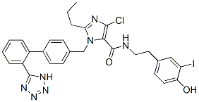 CAS#: 145644-13-9， 5-Chloro-N-[2-(4-Hydroxy-3-Iodophenyl)Ethyl]-2-Propyl-3-[[4-[2-(2H-Tetrazol-5-Yl)Phenyl]Phenyl]Methyl]Imidazole-4-Carboxamide