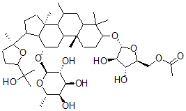 CAS#: 146109-34-4， 20,24-Epoxydammarane-(3beta,12beta,24R)-12-O-alpha-L-rhamnopyranosyl-25-hydroxy-3-O-alpha-(5'-O-acetyl)-L-arabinofuranoside