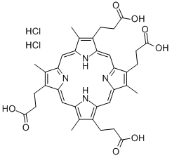 structure of CAS# 14643-66-4, 3,8,13,17-Tetramethyl-21H,23H-Porphine-2,7,12,18-Tetrapropanoicacid;21H,23H-Porphine-2,7,12,18-Tetrapropanoic Acid, 3,8,13,17-Tetramethyl-, Dihydrochloride;3,8,13,17-Tetramethyl-21H,23H-Porphine-2,7,12,18-Tetrapropionic Acid Dihydrochloride;Coproporphyrin Iii, Dihydrochloride
