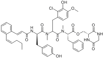 CAS#: 147317-36-0， [(2R)-3,6-Dioxopiperazin-2-Yl]Methyl (2R,4R)-2-[[(2S)-3-(2-Chloro-3-Hydroxy-4-Methoxyphenyl)-2-Methylaminopropanoyl]-Methylamino]-5-(4-Hydroxyphenyl)-3-Oxo-4-[[(E)-3-[2-[(E)-Pent-2-Enyl]Phenyl]Prop-2-Enoyl]Amino]-2-(Phenylmethyl)Pentanoate