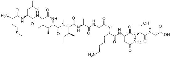 structure of CAS# 147740-73-6, L-Methionyl-L-Leucylglycyl-L-Isoleucyl-L-Isoleucyl-L-Alanylglycyl-L-Lysyl-L-Asparaginyl-L-Seryl-Glycine;H-MET-LEU-GLY-ILE-ILE-ALA-GLY-LYS-ASN-SER-GLY-OH;MET-LEU-GLY-ILE-ILE-ALA-GLY-LYS-ASN-SER-GLY;AMYLOID BETA-PROTEIN FRAGMENT 35-25
