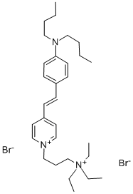 structure of CAS# 149838-22-2, 3-[4-[2-[4-(Dibutylamino)Phenyl]Ethenyl]Pyridin-1-Ium-1-Yl]Propyl-Triethylazanium;3-[4-[(E)-2-[4-(Dibutylamino)Phenyl]Ethenyl]Pyridin-1-Ium-1-Yl]Propyl-Triethylazanium;3-[4-[(E)-2-[4-(Dibutylamino)Phenyl]Vinyl]Pyridin-1-Ium-1-Yl]Propyl-Triethyl-Ammonium;3-[4-[2-[4-(Dibutylamino)Phenyl]Vinyl]Pyridin-1-Ium-1-Yl]Propyl-Triethyl-Ammonium
