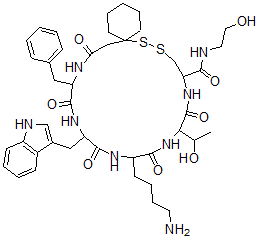 CAS 登录号：150747-53-8， 16-(4-氨基丁基)-13-(1-羟基乙基)-N-(2-羟基乙基)-19-(1H-吲哚-3-基甲基)-12,15,18,21,24-五氧代-22-(苯基甲基)-7,8-二硫杂-11,14,17,20,23-五氮杂螺[5.19]二十五烷-10-甲酰胺