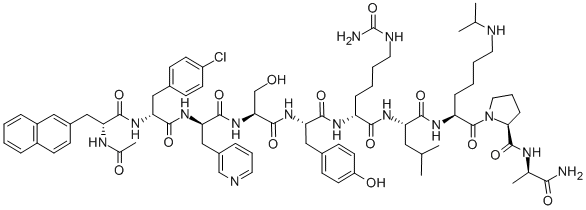 CAS#: 151272-78-5， N-Acetyl-3-(2-Naphthalenyl)-D-Alanyl-4-Chloro-D-Phenylalanyl-3-(3-Pyridinyl)-D-Alanyl-L-Seryl-L-Tyrosyl-N6-(Aminocarbonyl)-D-Lysyl-L-Leucyl-N6-(1-Methylethyl)-L-Lysyl-L-Prolyl-D-Alaninamide