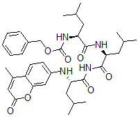 结构式 CAS# 152015-61-7, N-[(2S)-4-甲基-1-[[(2S)-4-甲基-1-[[(2S)-4-甲基-2-[(4-甲基-2-氧代苯并吡喃-7-基)氨基]戊酰]氨基]-1-氧代戊烷-2-基]氨基]-1-氧代戊烷-2-基]氨基甲酸苯甲酯