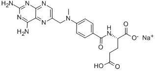 structure of CAS# 15475-56-6, Methotrexate sodium salt;Sodium 4-[[4-[(2,4-Diaminopteridin-6-Yl)Methyl-Methyl-Amino]Benzoyl]Amino]-5-Hydroxy-5-Oxo-Pentanoate;Sodium 4-[[[4-[(2,4-Diamino-6-Pteridinyl)Methyl-Methylamino]Phenyl]-Oxomethyl]Amino]-5-Hydroxy-5-Oxopentanoate;Sodium 4-[[4-[(2,4-Diaminopteridin-6-Yl)Methyl-Methyl-Amino]Benzoyl]Amino]-5-Hydroxy-5-Keto-Valerate