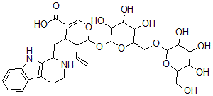 CAS#: 156431-08-2， 5-Ethenyl-4-(2,3,4,9-Tetrahydro-1H-Pyrido[3,4-b]Indol-1-Ylmethyl)-6-[3,4,5-Trihydroxy-6-[[3,4,5-Trihydroxy-6-(Hydroxymethyl)Oxan-2-Yl]Oxymethyl]Oxan-2-Yl]Oxy-5,6-Dihydro-4H-Pyran-3-Carboxylic Acid