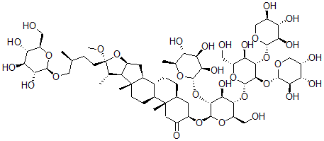 CAS#: 156788-87-3， 3-Hydroxy-22-Methoxy-26-Glucopyranosyloxy-Furostan-2-One-3-O-(O-Rhamnopyranosyl-(1-2)-O-(O-Arabinopyranosyl-(1-2)-O-(Xylopyranosyl-(1-3))-Glucopyranosyl-(1-4))Galactopyranoside)