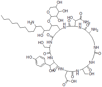 CAS#: 157184-36-6， 2-[25-Amino-22-(2-Amino-1-Hydroxy-2-Oxoethyl)-19-[6-Amino-4-Hydroxy-2-(3,4,5-Trihydroxyoxan-2-Yl)Oxypentadecyl]-12-[Hydroxy-(4-Hydroxyphenyl)Methyl]-6,15-Bis(Hydroxymethyl)-2,5,8,11,14,17,21,24-Octaoxo-1,4,7,10,13,16,20,23-Octazacycloheptacos-9-Yl]Acetic Acid
