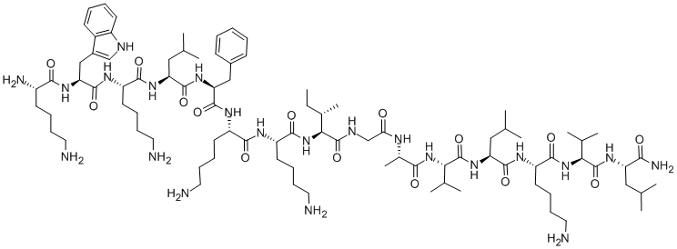 CAS#: 157606-25-2， L-Lysyl-L-Tryptophyl-L-Lysyl-L-Leucyl-L-Phenylalanyl-L-Lysyl-L-Lysyl-L-Isoleucylglycyl-L-Alanyl-L-Valyl-L-Leucyl-L-Lysyl-L-Valyl-L-Leucinamide