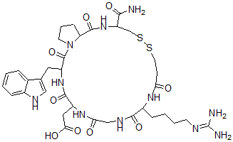 CAS#: 157630-07-4， 2-[20-Carbamoyl-12-[4-(Diaminomethylideneamino)Butyl]-3-(1H-Indol-3-Ylmethyl)-2,5,8,11,14,22-Hexaoxo-17,18-Dithia-1,4,7,10,13,21-Hexazabicyclo[21.3.0]Hexacosan-6-Yl]Acetic Acid