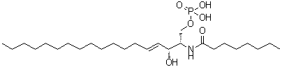 structure of CAS# 158983-53-0, (2S,3R,4E)-3-Hydroxy-2-(Octanoylamino)-4-Octadecen-1-Yl Dihydrogen Phosphate;C-8 Ceramide-1-phosphate;MS/MS-1118318;N-octanoylsphingosine-1-phosphate