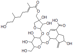 CAS#: 160492-62-6， 1-[3-[3,4-Dihydroxy-4-[[(E)-8-Hydroxy-2,6-Dimethyloct-2-Enoyl]Oxymethyl]Oxolan-2-Yl]Oxy-4,5-Dihydroxy-6-(Hydroxymethyl)Oxan-2-Yl]Oxy-6-Hydroxy-7-Methylidene-4a,5,6,7a-Tetrahydro-1H-Cyclopenta[d]Pyran-4-Carboxylic Acid
